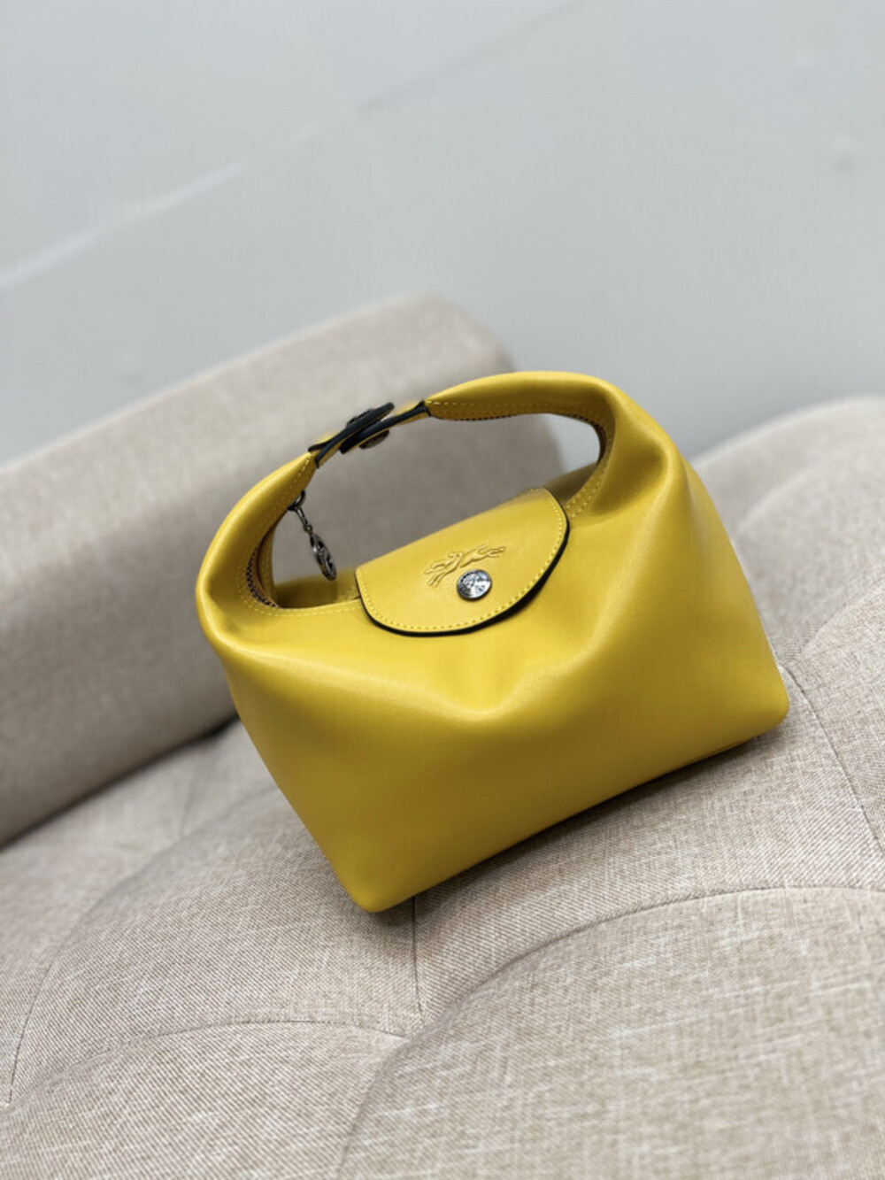 Longchamp Yellow Leather Mini Hobo Top Handle Handbag
